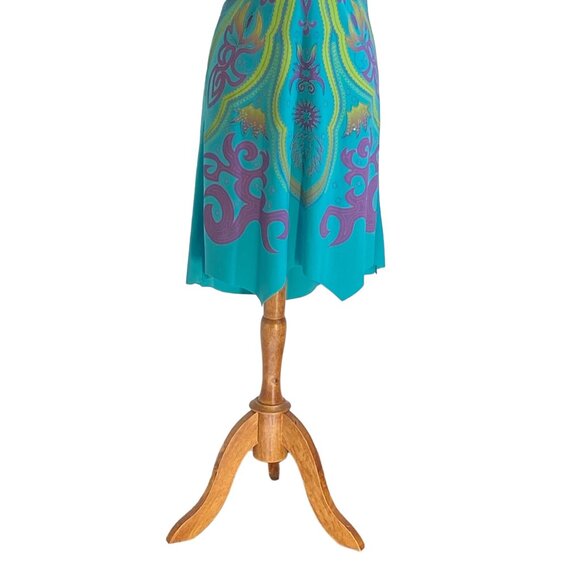 Kitty Printed Halter Dress Green Size L Y2K Retro Club Glam Night Out Party Boho - Picture 6 of 13